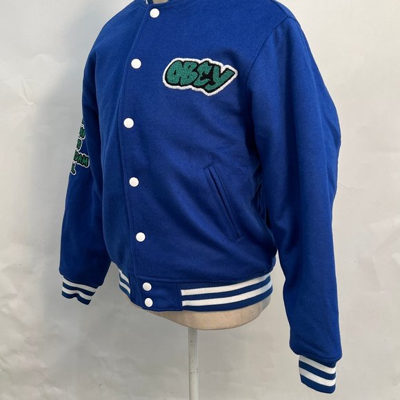 Obey Varsity Jacket "Roll Call" Royal Blue/White - Picture 2 of 7